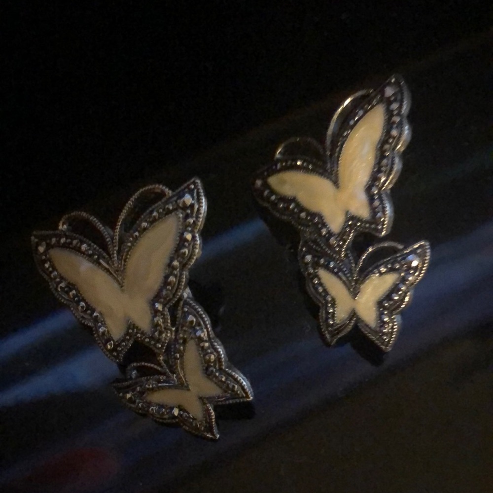 Marqisite Earrings Double Butterfly